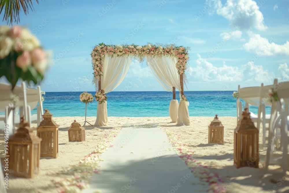Fototapeta premium Romantic wedding ceremony on the beach .generative ai