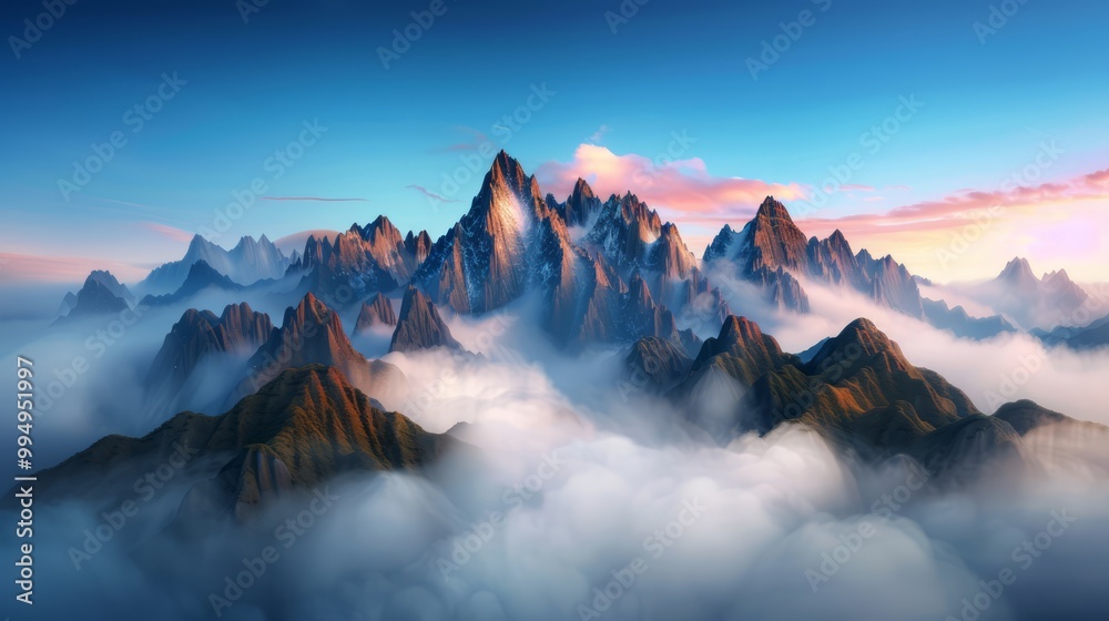 Mysterious Foggy Mountain Range at Sunrise