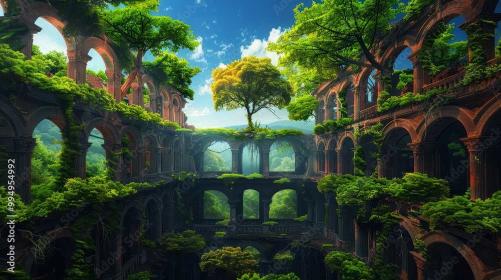 Nature Overtakes a Decayed Mansion in a Studio Scene Nature Overtakes a Decayed Mansion in a Studio Scene