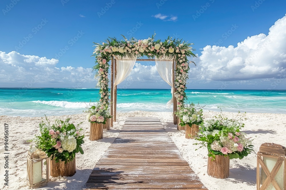 Obraz premium Romantic wedding ceremony on the beach .generative ai