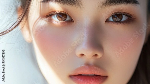 Close-up Portrait of a Woman's Eyes and Lips with Soft Lighting