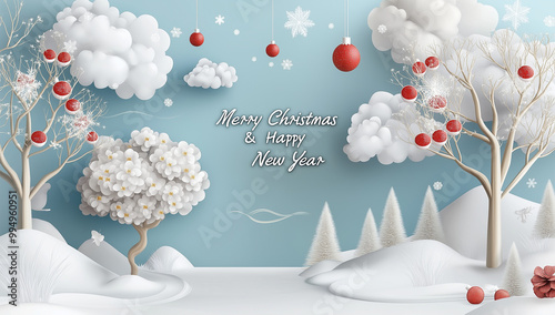 Winter wonderland: Christmas card in origami style with the text 