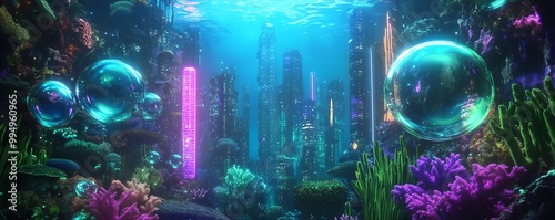 High-angle view of a vibrant underwater city photo