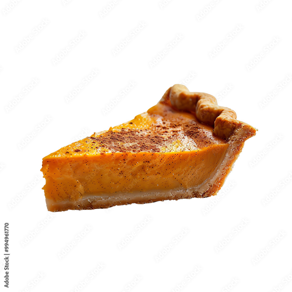 Delicious slice of homemade pumpkin pie with a golden brown crust, perfect for holiday desserts and festive occasions.