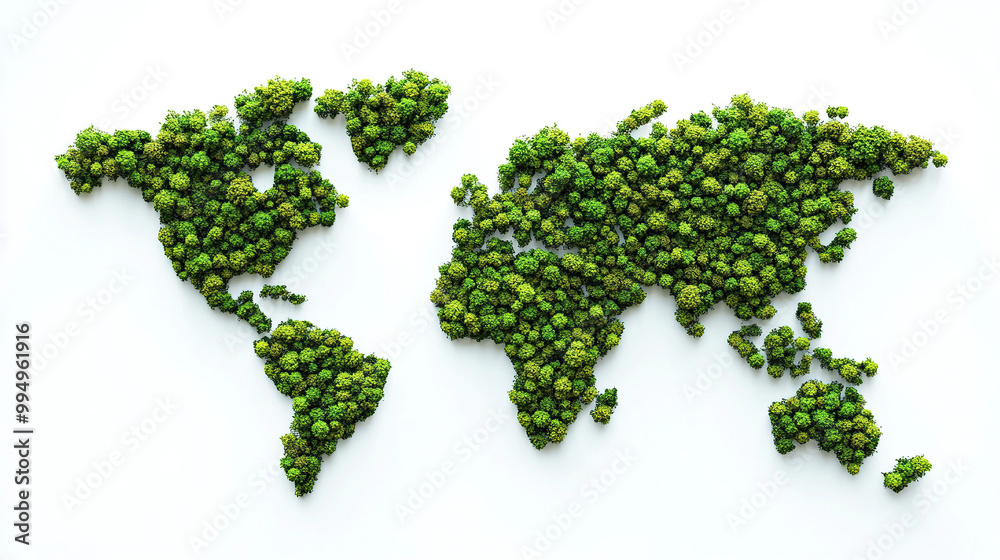 A world map made of green moss, isolated on a white background. A world map made of green moss, isolated on a white background.