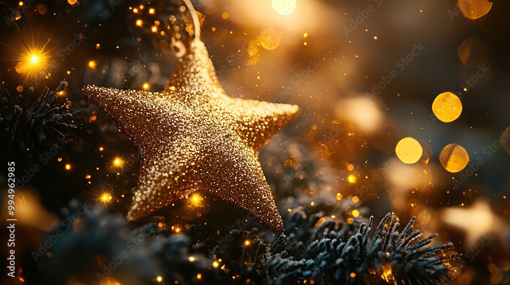 Sparkling golden stars twinkle in the night sky, adding a magical touch to the scene. Sparkling golden stars twinkle in the night sky, adding a magical touch to the scene.