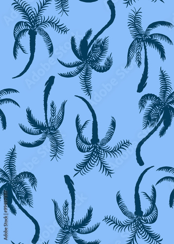 Abstract Hand Drawing Two Colors Flowers and Leaves Seamless Vector Pattern Isolated Background Seamless vector floral pattern in Hawaiian style with big flowers. Silhouette flower pattern for textil
