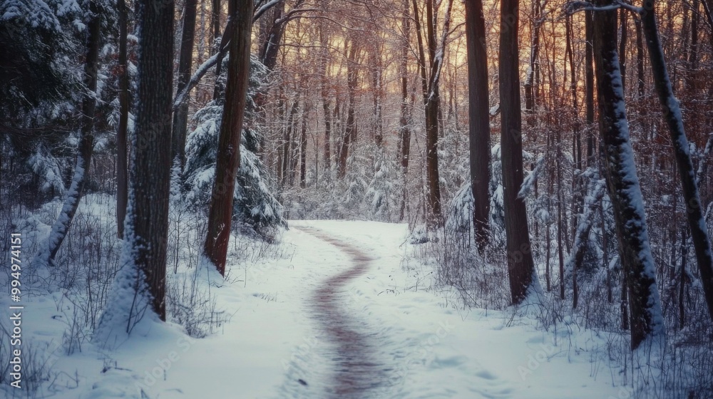 A Snow-Covered Path Winding Through a Winter Forest A Snow-Covered Path Winding Through a Winter Forest