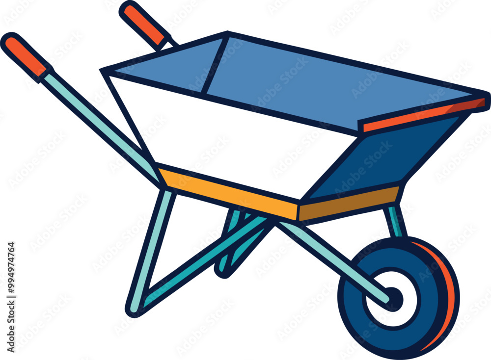 A vector graphic of a wheelbarrow with a single wheel and a large tray A vector graphic of a wheelbarrow with a single wheel and a large tray