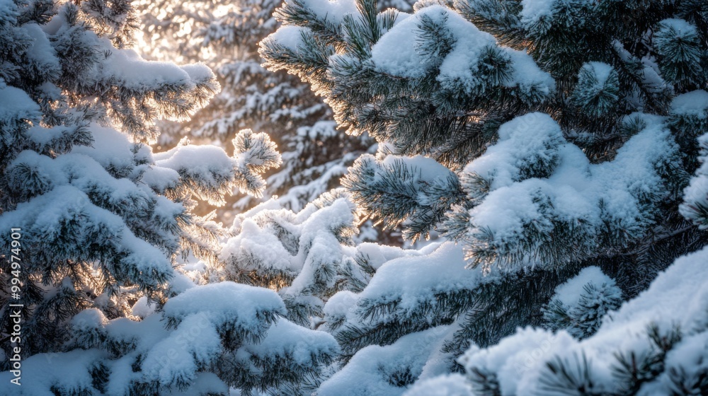 Snow-Covered Pine Branches with Sunlit Needles Snow-Covered Pine Branches with Sunlit Needles