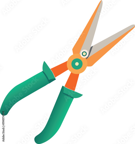 A vector graphic of garden scissors with sharp blades and a comfortable grip