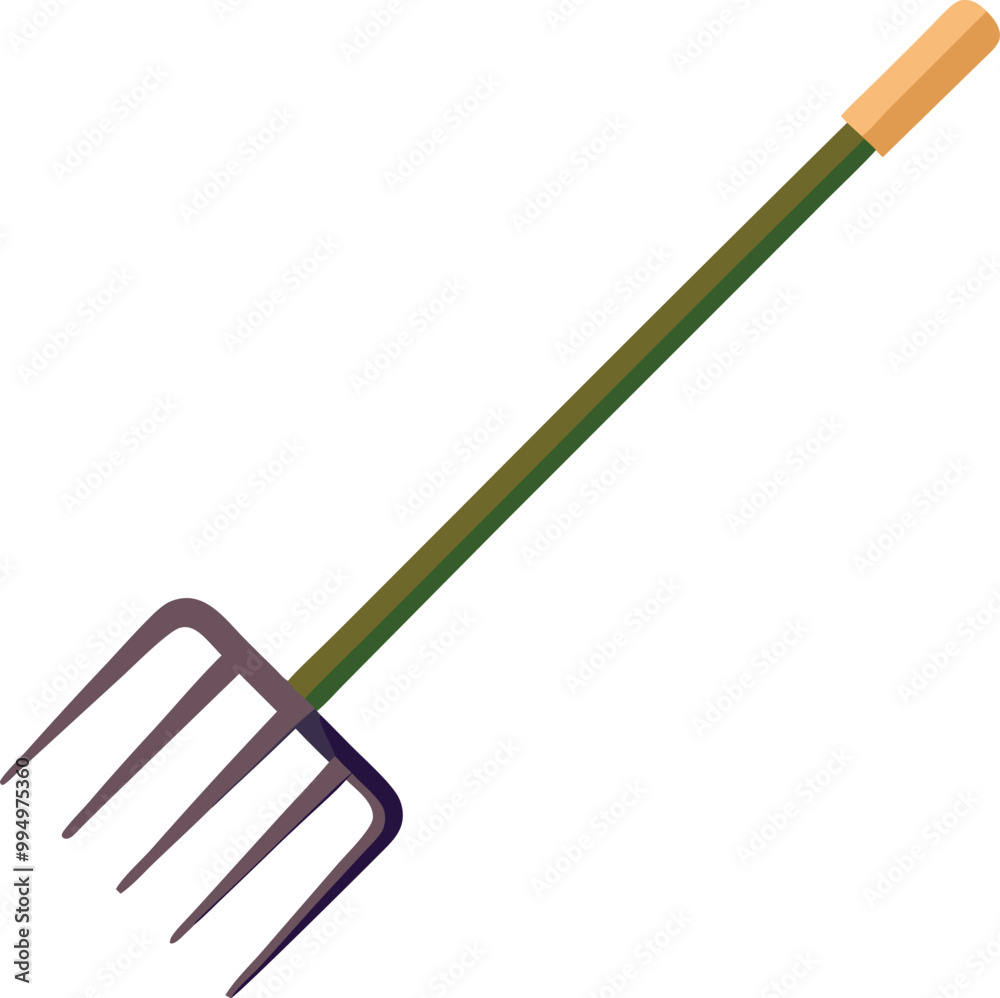 A vector illustration of a garden rake with metal tines and a long handle A vector illustration of a garden rake with metal tines and a long handle