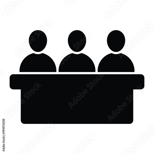 Jury trial vector icon. Jury group committee illustration. Black silhouette isolated on white background.