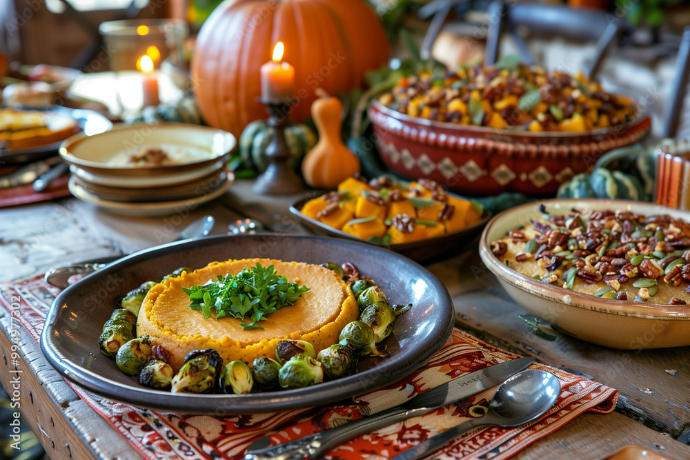 A Festive Harvest Feast Table Setting, Perfect for Autumn A Festive Harvest Feast Table Setting, Perfect for Autumn