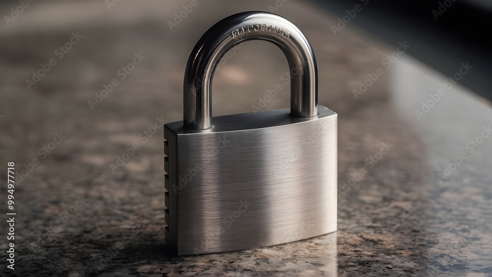Fototapeta premium Stainless Steel Padlock on Granite Surface