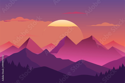 A breathtaking sunset paints the sky in vibrant hues of pink and orange as it sets behind a majestic mountain range.