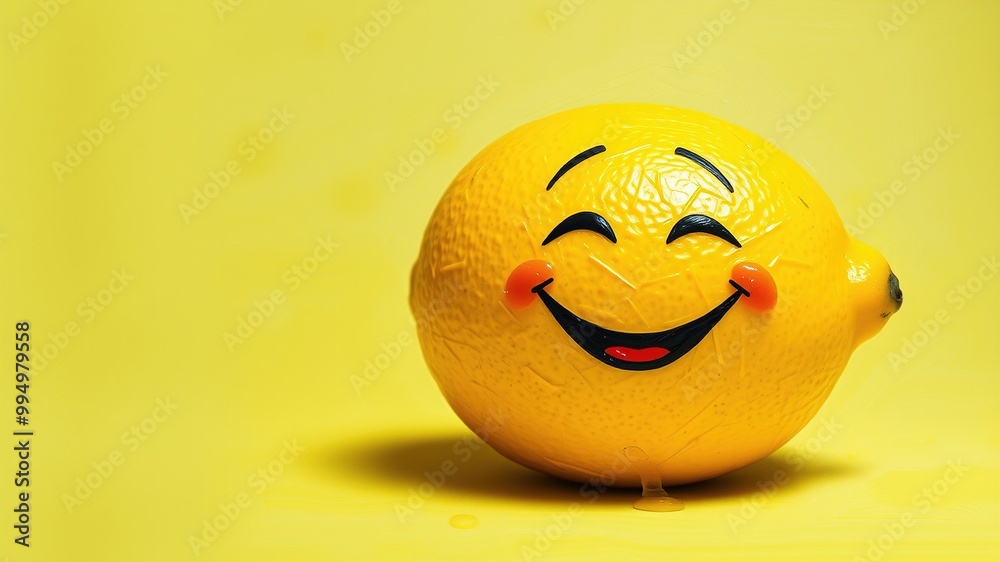 A humorous snapshot of a bright yellow lemon with a cheerful, whimsical expression, captioned with playful, uplifting words of wisdom about making the most of life's unexpected turns.