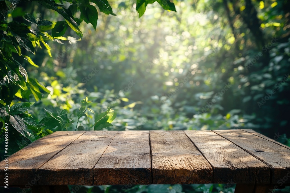 Naklejka premium Table top wood counter floor podium in nature outdoors.generative ai
