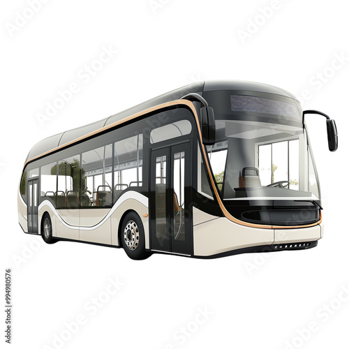 Modern electric city bus isolated on white background, showcasing innovative and eco-friendly public transportation design.