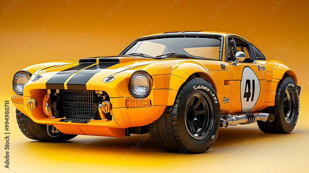 Classic Yellow Sports Car with Black Stripes and Racing Number 41 Classic Yellow Sports Car with Black Stripes and Racing Number 41