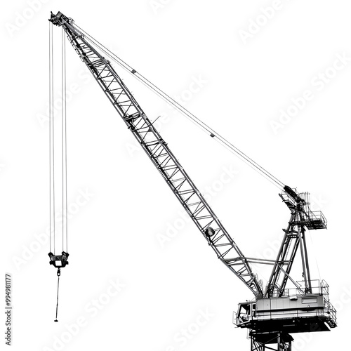 Heavy machinery crane on a white background, ideal for construction and industrial themed projects. Detailed and high resolution.