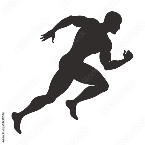 Muscular sprinter runner start running black silhouette vector illustration