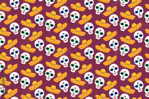 Wallpaper Mural Skulls with mustache and sombrero Seamless pattern in trendy Day of the dead shades. Background idea Torontodigital.ca