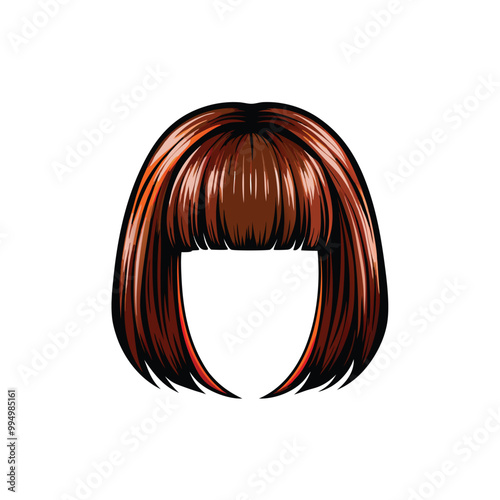 Illustration of a sleek straight bob haircut with blunt ends.