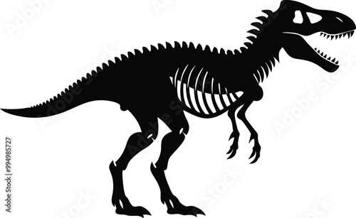 Tyrannosaurus rex skeleton silhouette Vector Illustration on white background