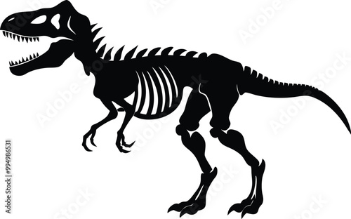 Tyrannosaurus rex skeleton silhouette Vector Illustration on white background