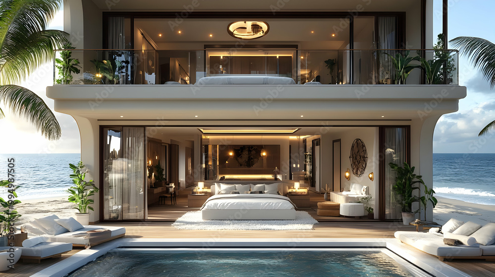 Fototapeta premium Beachfront Villa with Private Pool and Stunning Ocean Views
