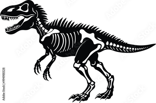 Tyrannosaurus rex skeleton silhouette Vector Illustration on white background