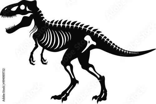 Tyrannosaurus rex skeleton silhouette Vector Illustration on white background