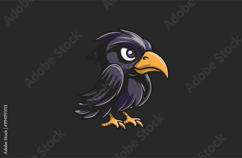 Bird raven logo vector icon illustration style