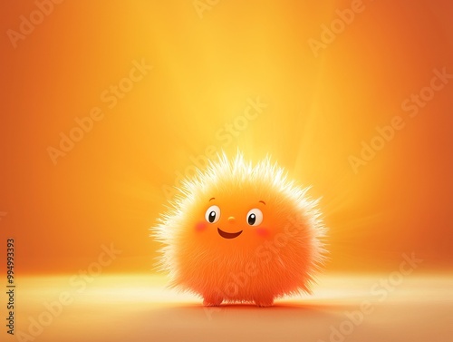 A cute, fluffy character glowing in warm orange light, symbolizing joy and happiness in a whimsical environment. photo