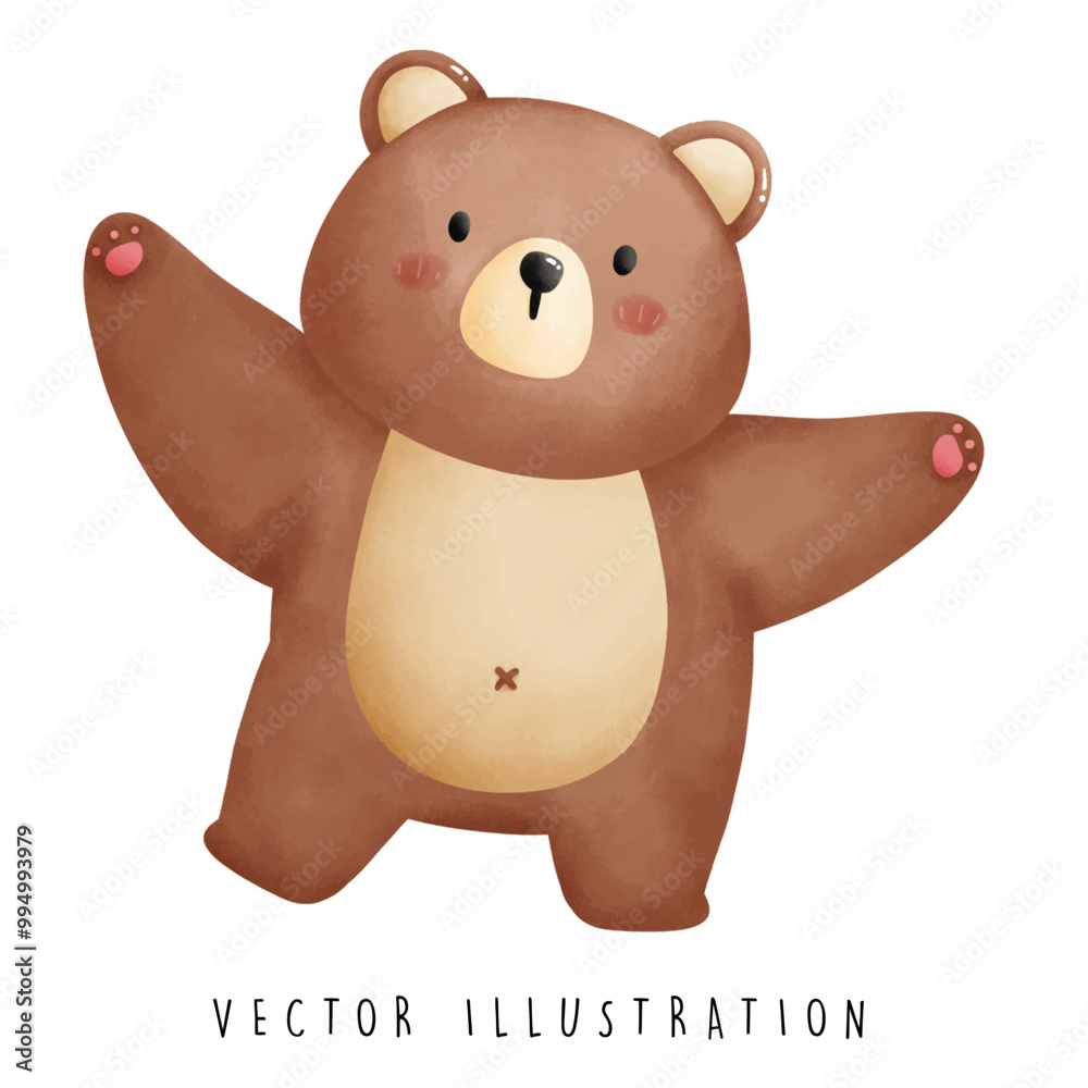 Obraz premium Happy Bear with Spread Arms and Legs - Playful Illustration