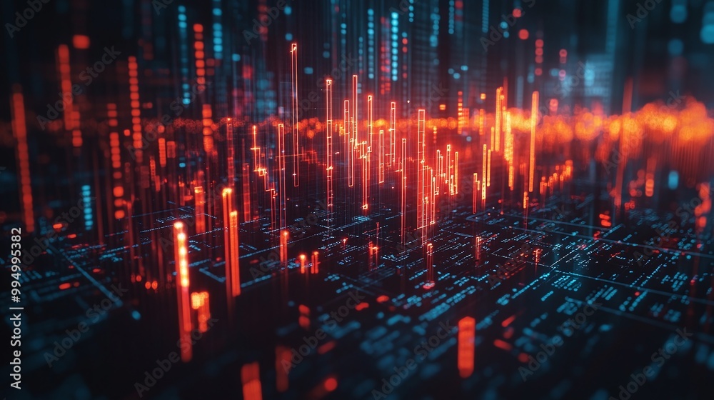 Abstract data visualization with vibrant lines and glowing elements representing digital information flow.