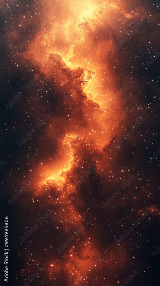 A fiery nebula shines brightly against the dark expanse of space. A fiery nebula shines brightly against the dark expanse of space.