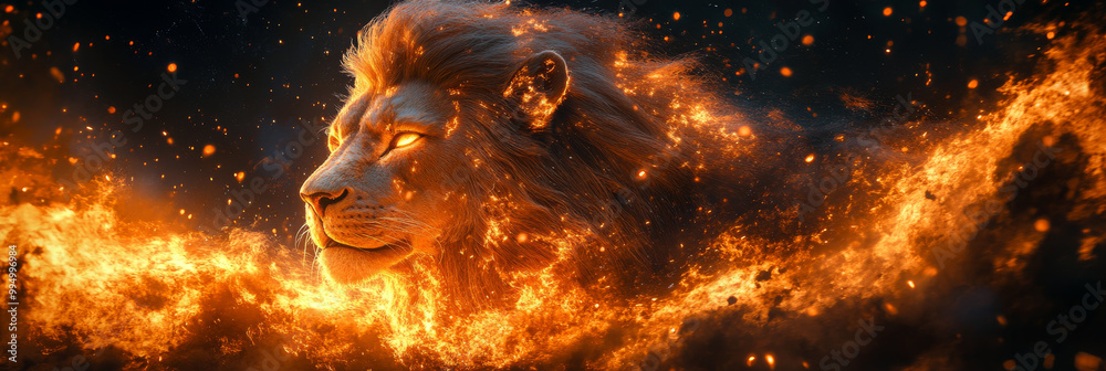 Fiery lion with glowing eyes. Fiery lion with glowing eyes.