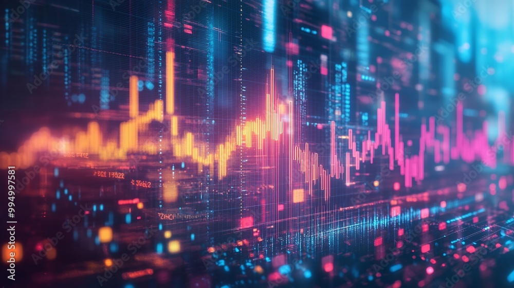 Naklejka premium Abstract digital data visualization showing colorful graphs and statistics on a modern interface.