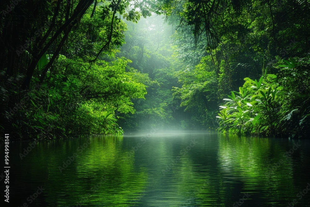Obraz premium Tropical rain forest with river.generative ai