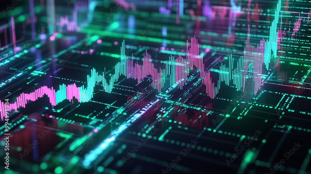 Abstract digital data visualization with colorful graphs and patterns, representing financial or technological trends. Abstract digital data visualization with colorful graphs and patterns, representing financial or technological trends.