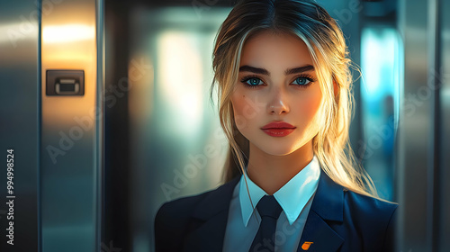 Woman in a Suit Stands in a...