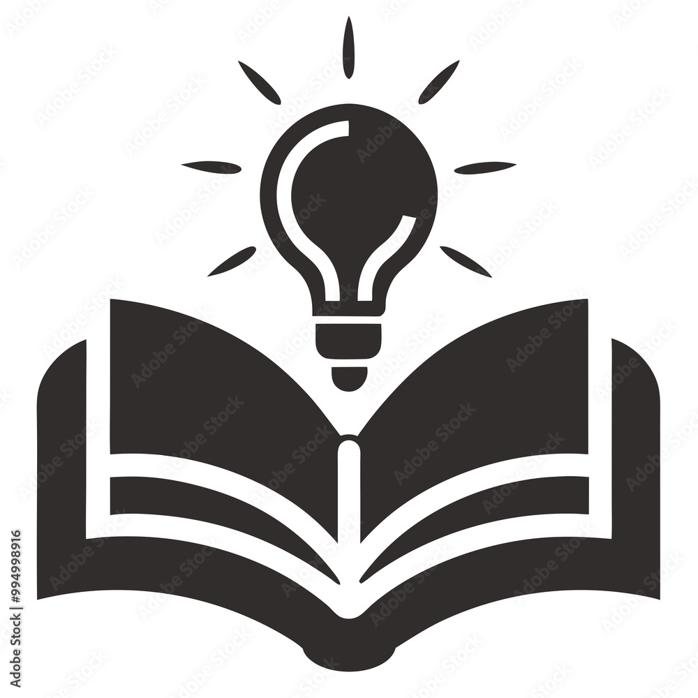 Knowledge study book icon with light bulb line art vector illustration Knowledge study book icon with light bulb line art vector illustration