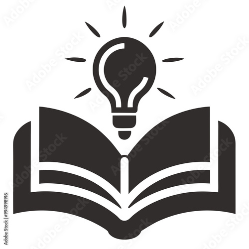 Knowledge study book icon with light bulb line art vector illustration