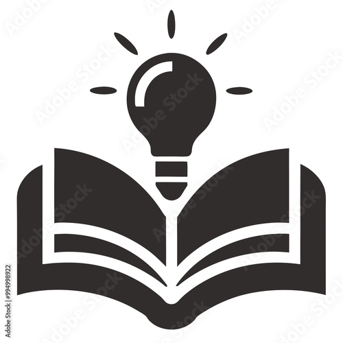Knowledge study book icon with light bulb line art vector illustration