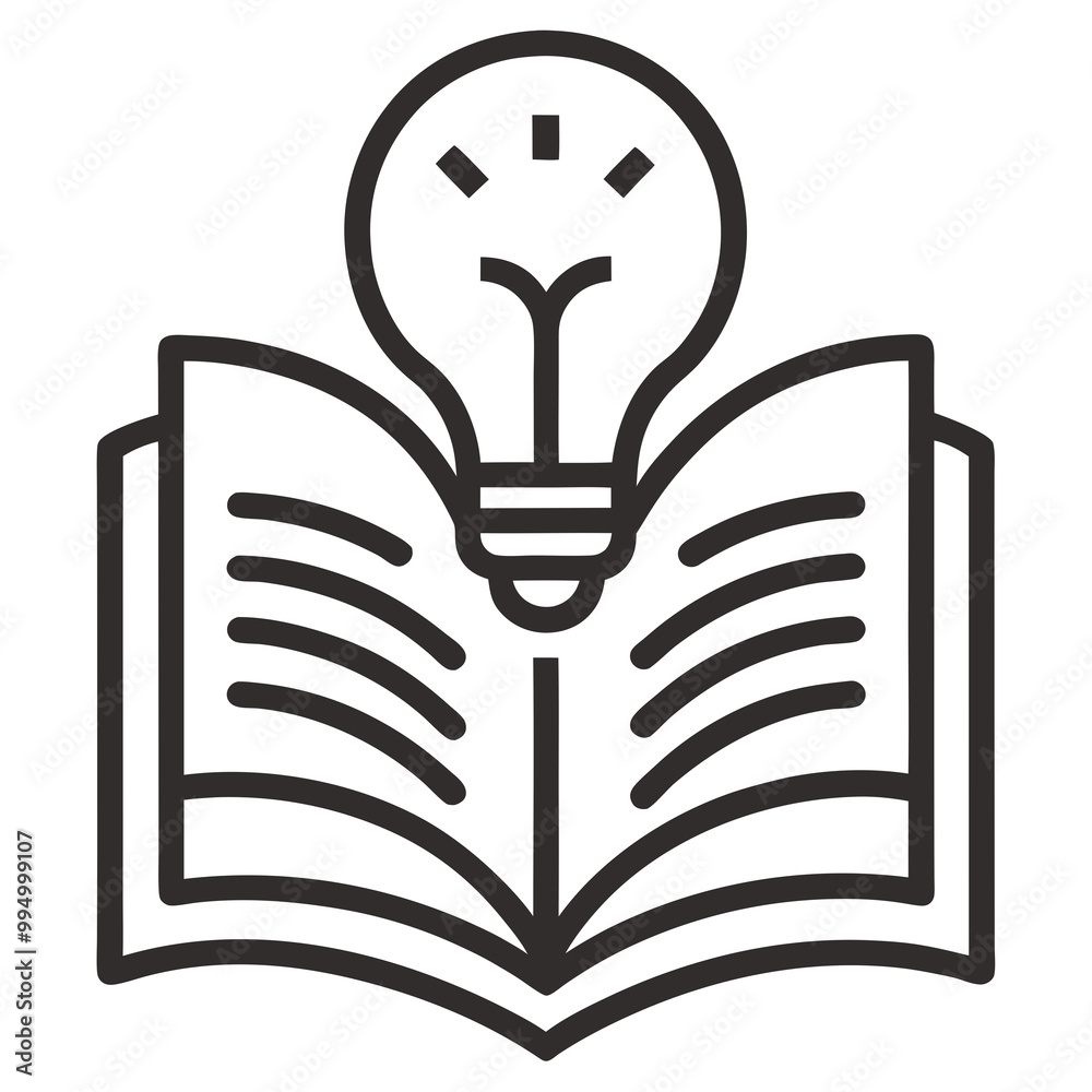 Knowledge study book icon with light bulb line art vector illustration Knowledge study book icon with light bulb line art vector illustration