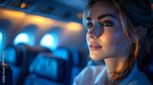 Woman Gazes Out Airplane Wi...