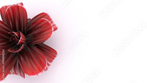 A detailed 3D render of a red, abstract flower with curled petals, resembling a futuristic design, against a white background. photo