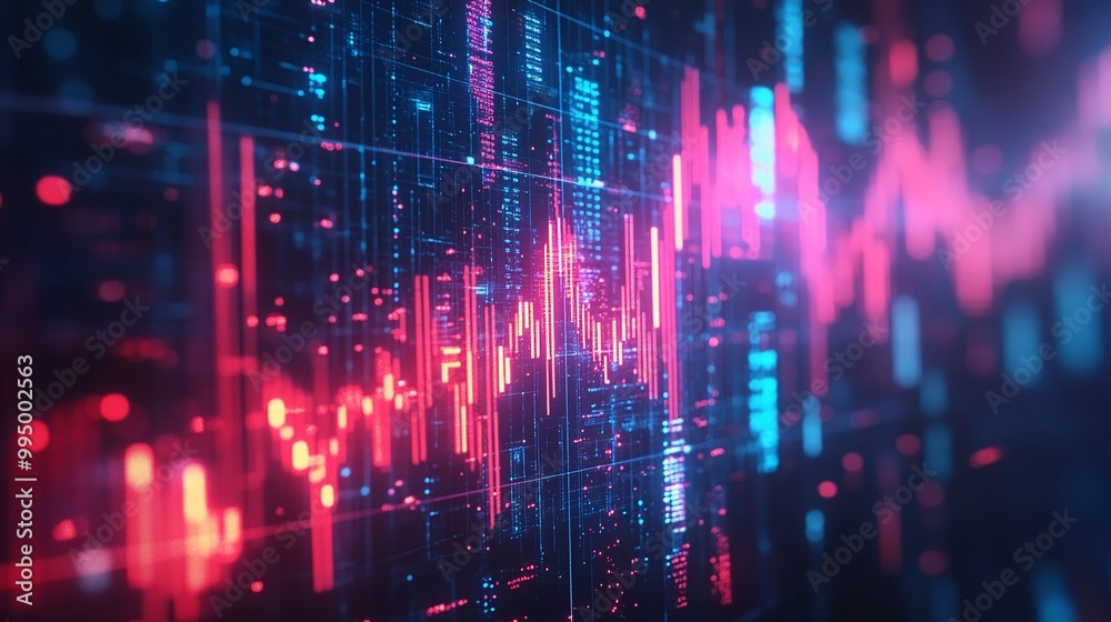 Abstract digital data visualization with vibrant colors resembling graph statistics and analytics trends. Abstract digital data visualization with vibrant colors resembling graph statistics and analytics trends.